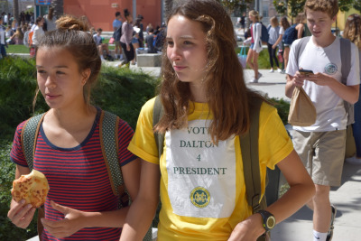 A Freshmen wears a campaign shirt for her friend Dalton who’s running for the position of Freshmen Class President