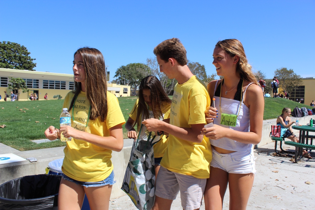 A group Freshman students gather at lunch wearing bright yellow tee shirts to support Dalton Phillips in his effort to win freshman president. Students began their campaigning about a week ago.