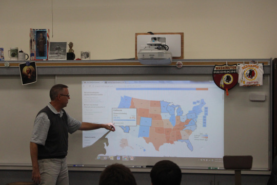 Mr Fauver had his class analyze an electoral map to show the what the results would be like if the election happened today.