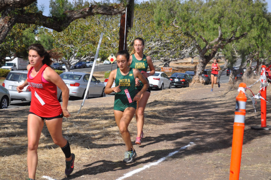 Juniors Yasmeen B. and Lauren M. race in the junior varsity race while in Palos Verdes on Thursday October 14th. 