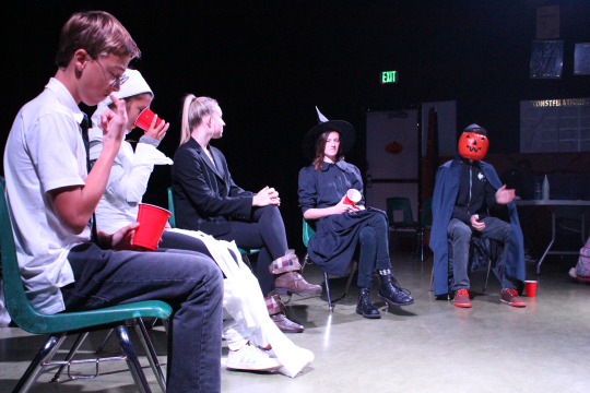 Drama 2 students perform their Halloween skits during AM office hours in the drama room. All students were welcome to watch these students perform their skits that they prepared for in advance.