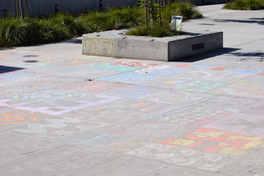 Ms. Martin’s period two art class uses chalk to sketch various shapes on the cement near the math and science building. About 30 squares were filled with different chalk art, which gave each cement square its own touch.