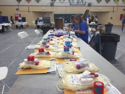 Sophomore Emma Davis prepares blood donation kits for the UCLA hospital nurses.