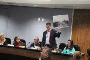 MBUSD Superintendent Dr. Mike Matthews and and Chuck Currier (not shown) presented a photo of the plot of land that Costa was built on.