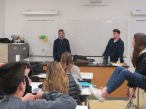 Mira Costa Juniors Zach Goldstein and Chandler Coate hold their weekly club meeting for the Habitat for Humanity Club. The club is planning to take part in the “Compton Initiative”, in which they will be helping to restore the city of Compton by painting homes, schools, and churches.