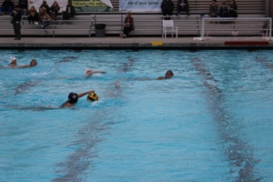 Junior Isabelle Chiu swims towards the ball at the Varsity Girls Waterpolo Game Wednesday after school against West. Costa beat West High School 17-1 and their next game is next week. 