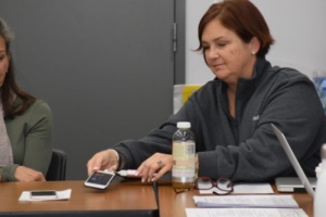 Vice Principal Deborah Hoffreiter gets Dr. Dale on speaker phone to ask him about his plans for next years scheduling.