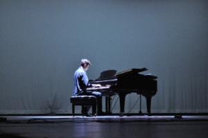 Sophomore Matt Sherman performs a piano solo at the Mustangs Got Talent show.