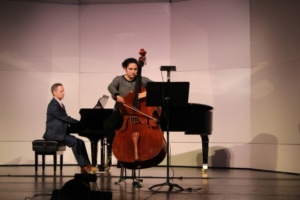 Sophomore Elyse Randolph plays the double bass. Many of the performers were accompanied by pianists; she was accompanied by Mark McCormick.