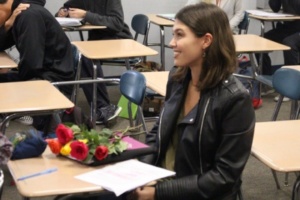 Senior Danielle Gonzales listens to her valgram during her english class. Valgrams were sent the day after Valentine’s Day this year.
