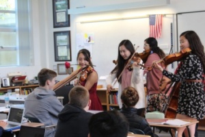 Orchestra performs a valgram in Mr. Hollands sophomore english class. Orchestra sold many options for valgram songs including Ed Sheerans new hit “Shape of You.”