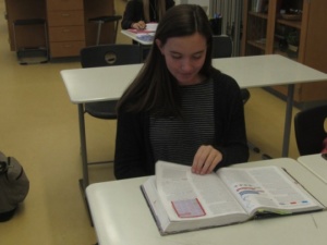 Junior Grace Demartini reads her AP biology textbook during first period this Monday while in Mrs. Bledsoe’s class. The AP Biology Unit 6 test was postponed until Thursday this week, giving students two extra days to prepare.