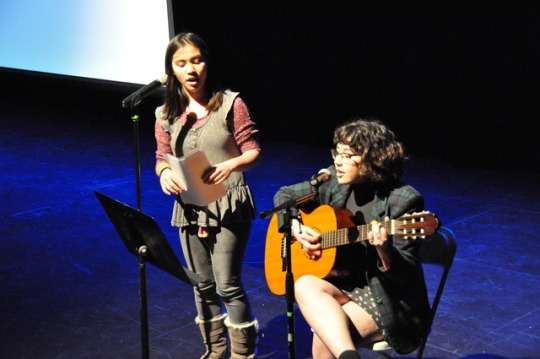Mira Costa Seniors Jennifer Marer and Asha Berkes sing a song featured in the Cartoon Network show, Steven Universe. Before their rendition of the song, Marer and Berkes spoke of the revolutionary and diversifying aspects of the show.