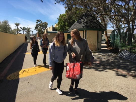 Sophomore Nicole Raventos (left) and Junior Savannah Forrest (right) walk to soccer PE after 5th period this Monday. Since soccer season ended, soccer players attended soccer PE as their off season training. 