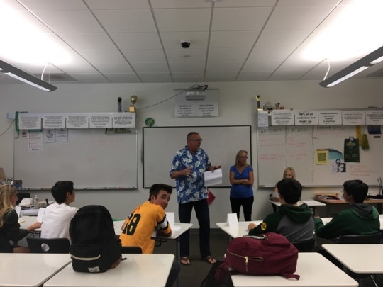 Mr. Debevec facilitates the first round of Scholar Quiz in room 134 during lunch. Juniors Jake Gordon, Jayin Patel, Michaela Tomaro and PJ Sundeen won this round and will be advancing to the next round.