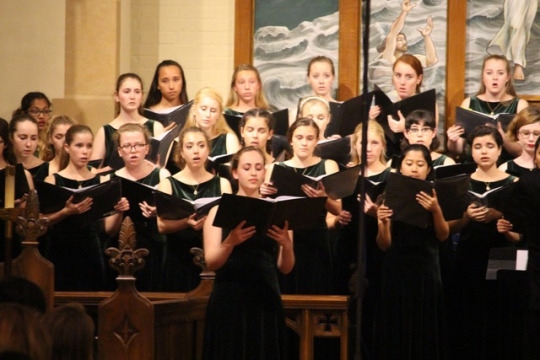 Katherine Harfouch stands in front of her peers, performing a solo in a song originally by Felix Mendelssohn. This was Mira Costa’s third annual Cathedral Concert. 