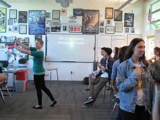 Mira Costa Juniors in Mrs. Cook’s Honors English class participate in a Great Gatsby “Anticipation Guide”, in which the students have to decide whether they agree or disagree with certain controversial statements. The students in this class recently began their unit on the infamous 1920′s novel by F. Scott Fitzgerald.