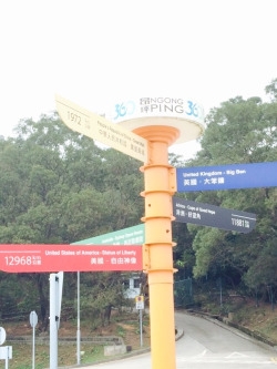 In front of the “Big Buddha,” sits a street sign showing how far the statue sits from other landmarks around the world. The sign included many landmarks from around the world like Big Ben, The Statue of Liberty, and The Cape of Good Hope.