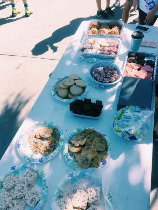 At the bake sale on the Manhattan Beach Pier on April 30, here is the table with all of the very delectable treats that are for sale but they don’t have a price, it is just all donations. The cookies were a great hit as well as brownies, cupcakes, rice krispies and more that were made by club members. 