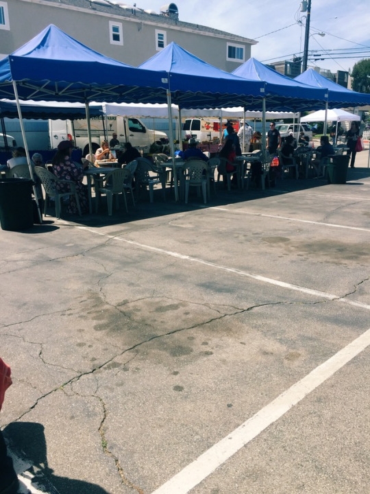 The market-goers take some shade at the heart of the market, which is the parking lot of Clark Field. The sunny day caused a lot of people to come out and shop for fruits, vegetables, and healthy snacks.