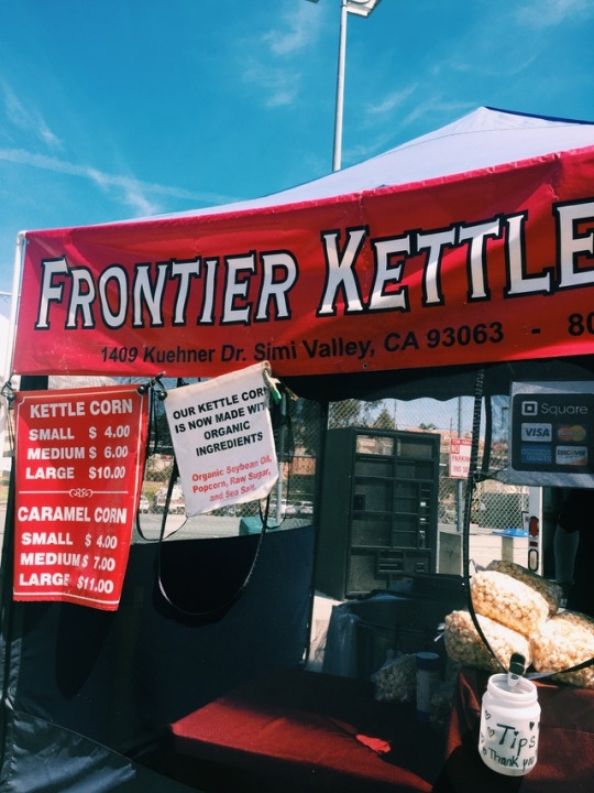 The Frontier Kettle food booth sells freshly made popcorn. This booth has been a native to the Hermosa Beach Farmer’s market and is a large attraction because its popcorn is made right before your eyes. 