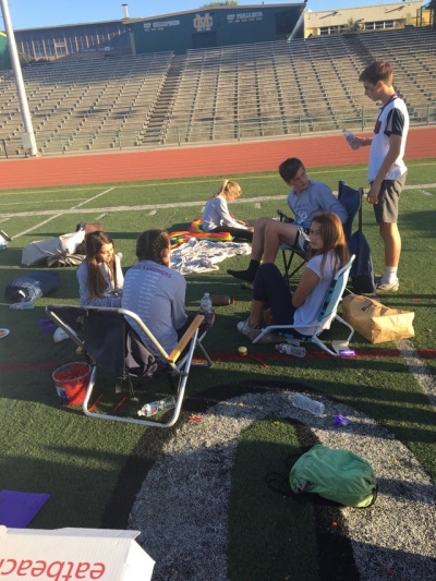 When people are not walking the track, they are sitting and talking or playing different games. Team Tumor Kaboomers had many different games to play and places to sit and talk.