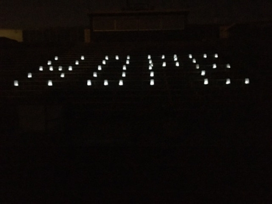 White paper bags are decorated and candles are placed in them for them to light up at night. The bags were placed in the shape of the word “hope” to be hopeful that there will be a world without cancer. 