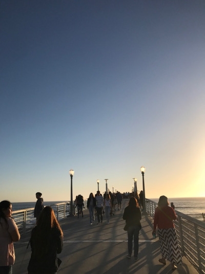 Fans stroll along the path of La La Land star Ryan Gosling’s sunset walk down the pier. This is where he introduced for the first time the Oscar winning Best Original Song “City of Stars.” 
